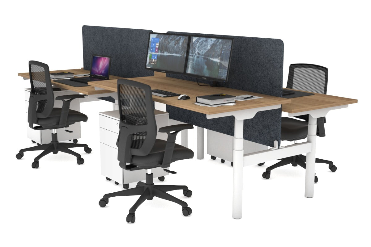 Flexi Premium Height Adjustable 4-Person H Bench Workstation - White Frame [1800L x 700W] - Ideal for Office, Coworking Spaces & Home Offices