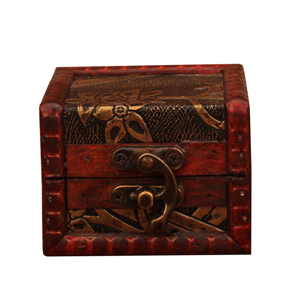 Cuteam Handmade Wooden Jewelry Box with Lock - Embossed Treasure Chest Organizer for Necklaces, Rings & Earrings - Perfect for Home Storage, Travel & Gift Giving