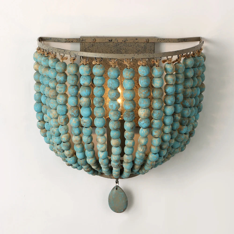 Handmade Wooden Bead Cascade Wall Lamp - Boho Chic Hanging Light Fixture for Bedroom, Living Room & Dorm Decor