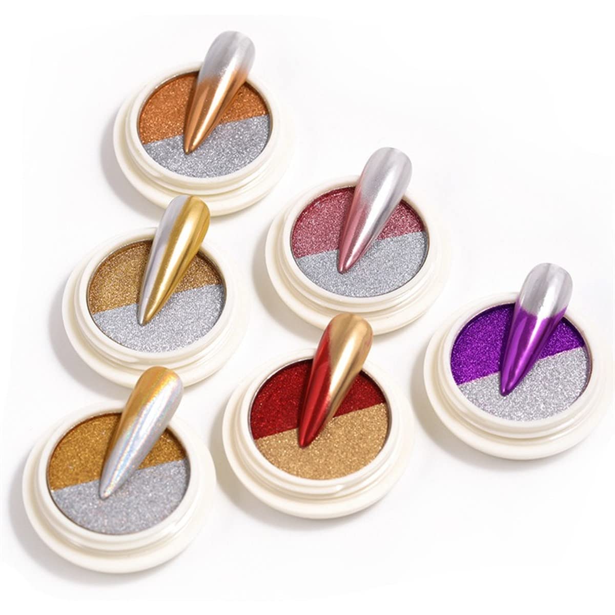 6 Jars Holographic Laser Nail Powder Set - Solid Chrome Nail Art Pigment for Gel & Acrylic Nails - Perfect for Salon, DIY Manicure & Nail Art Designs