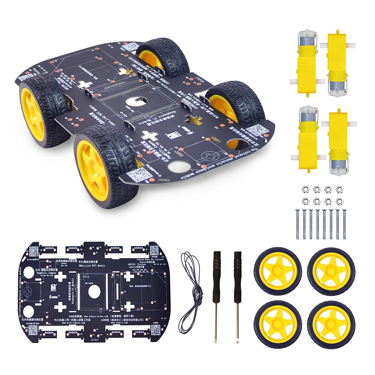 Smart Robot Car Chassis Kit with 4 TT Motors - DIY Learning Kit Compatible with UNO R3, Mega 2560, Raspberry Pi & Jetson Nano | Perfect for STEM Education, Robotics Projects & AI Programming
