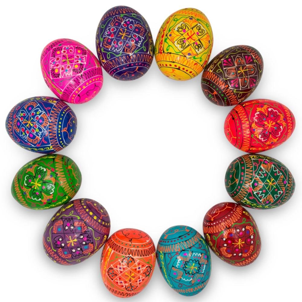 12 Geometric Wooden Ukrainian Easter Eggs - 2.5