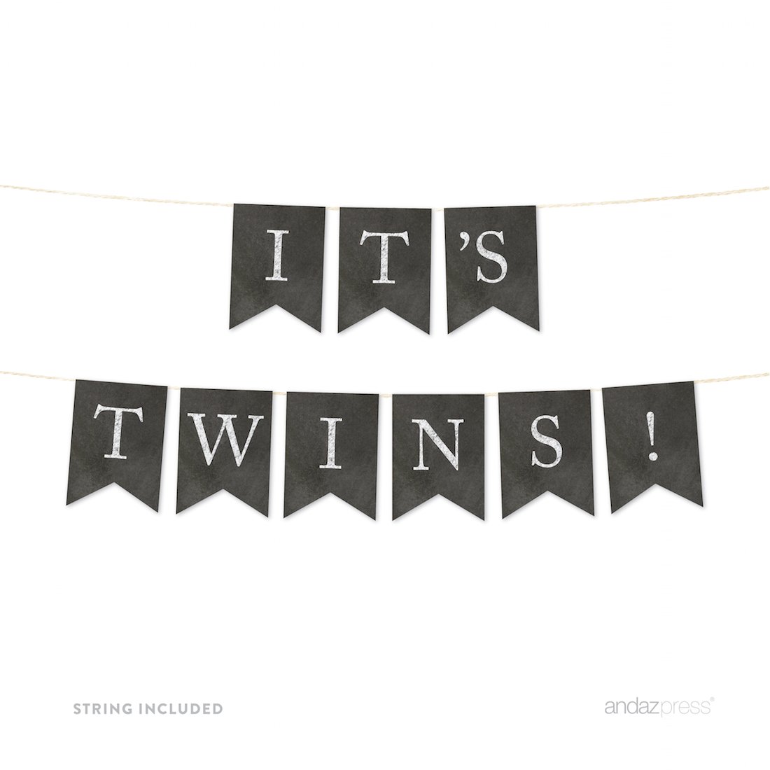Vintage Chalkboard Baby Shower Banner - Twin Themed Hanging Bunting Pennant with String - 4 Feet Party Decoration for Gender Reveal, Nursery Decor & Newborn Celebration