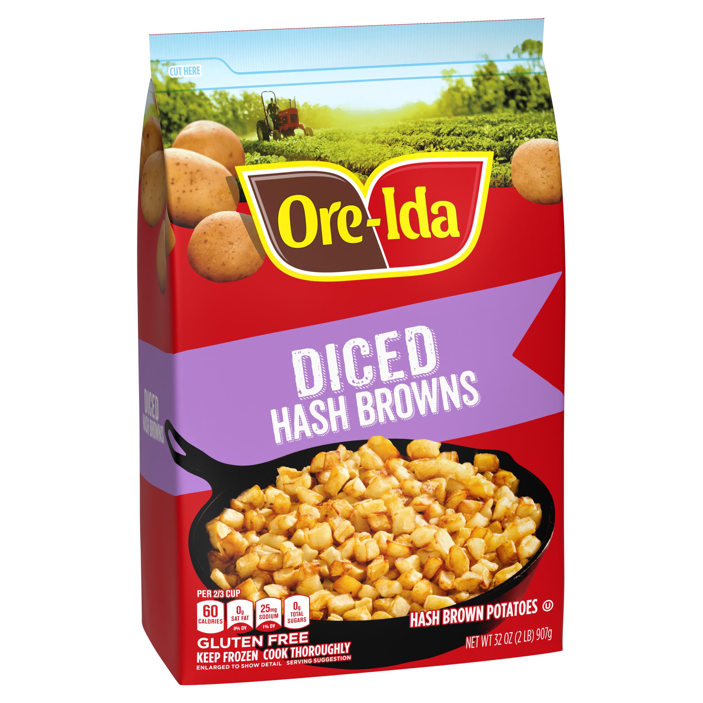 Ore-Ida Diced Hash Brown Frozen Potatoes - 32 oz Bag (2 lbs) | Perfect for Breakfast, Casseroles & Air Fryer Cooking