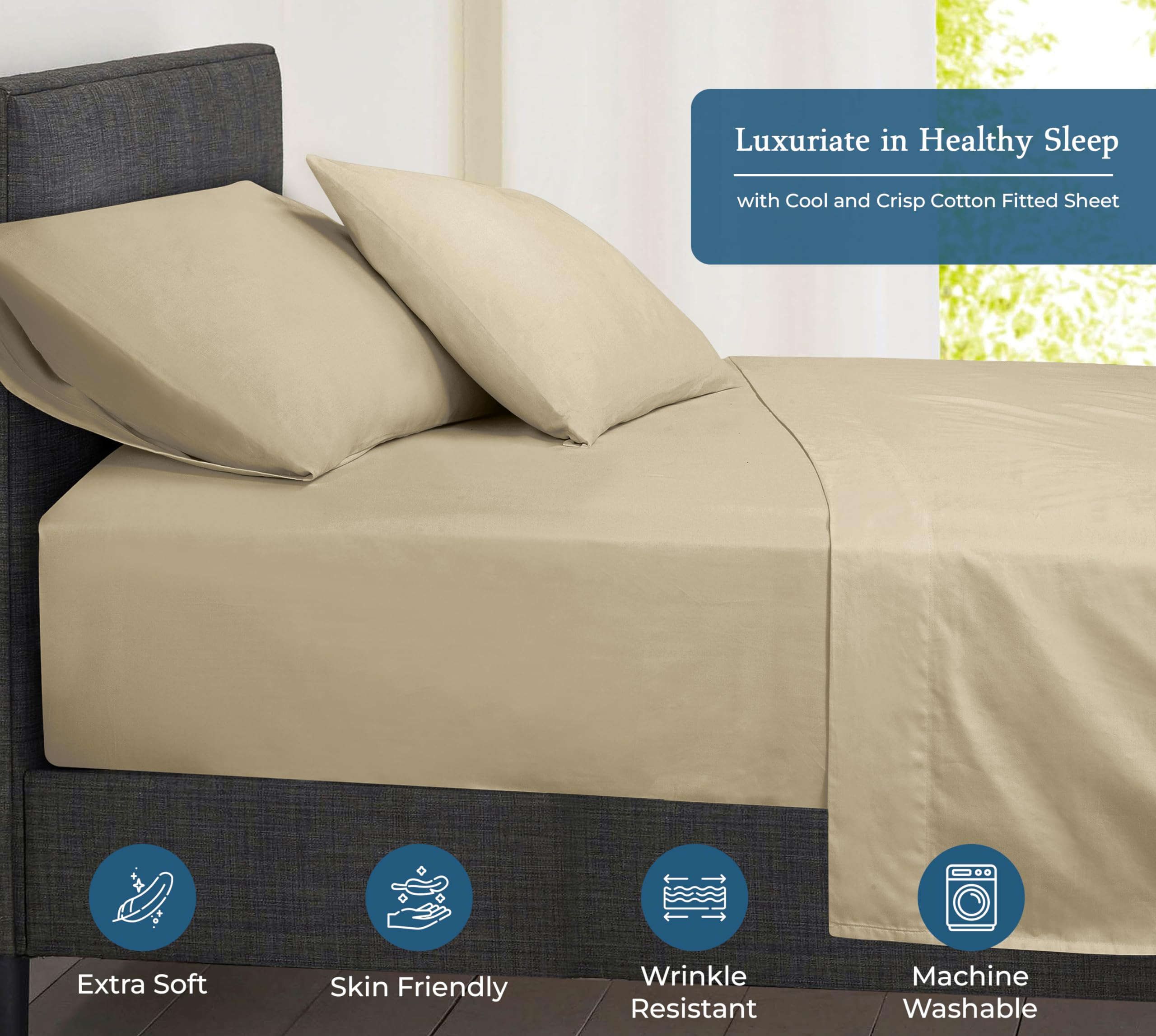 Premium 100% Egyptian Cotton King Size Fitted Sheet - 550 Thread Count, Soft & Breathable, 19