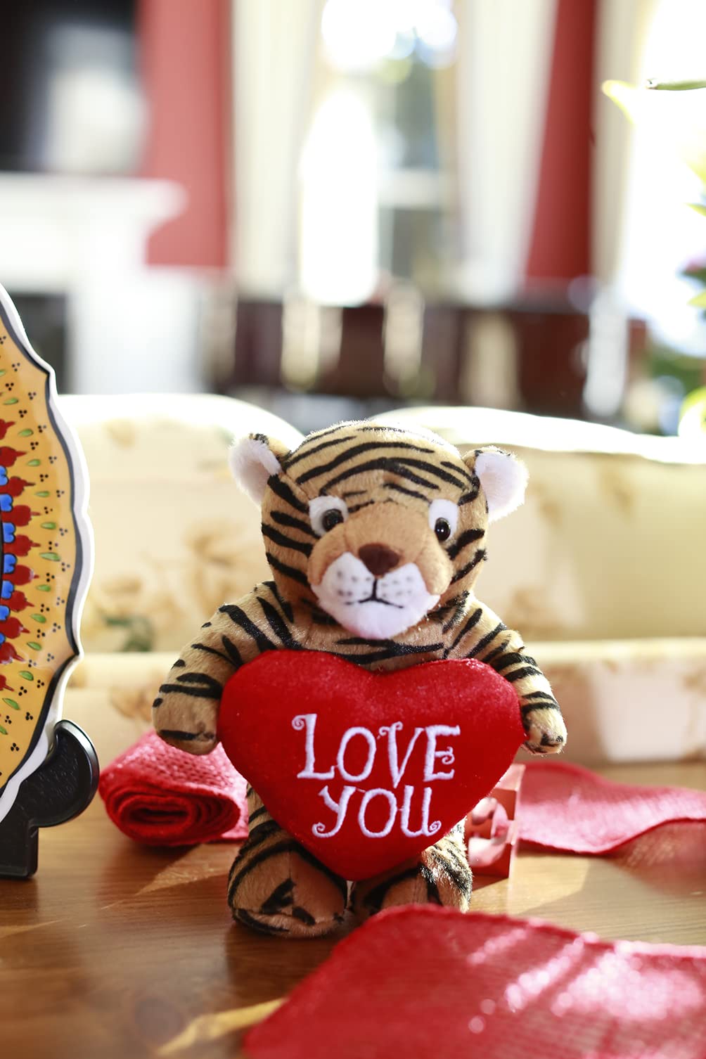 Plushland 8-inch Tiger Stuffed Animal with Embroidered Red Heart - Soft Plush Toy for Kids & Adults - Cute Valentine's Gift, Birthday Present, or Home Decor