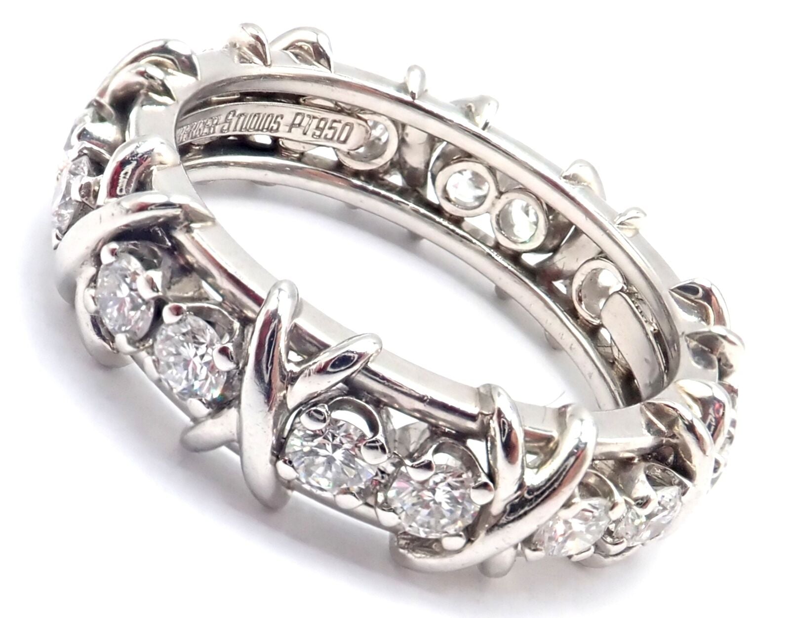 Tiffany & Co Jean Schlumberger Platinum 16 Stone Diamond Band Ring Size 8.25 - Elegant Wedding, Anniversary & Engagement Jewelry Gift for Her