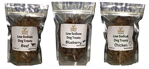 Healthy Low Sodium Dog Treats - Beef, Blueberry & Chicken Flavors 3-Pack for Small & Large Dogs | Grain-Free Training Snacks & Rewards