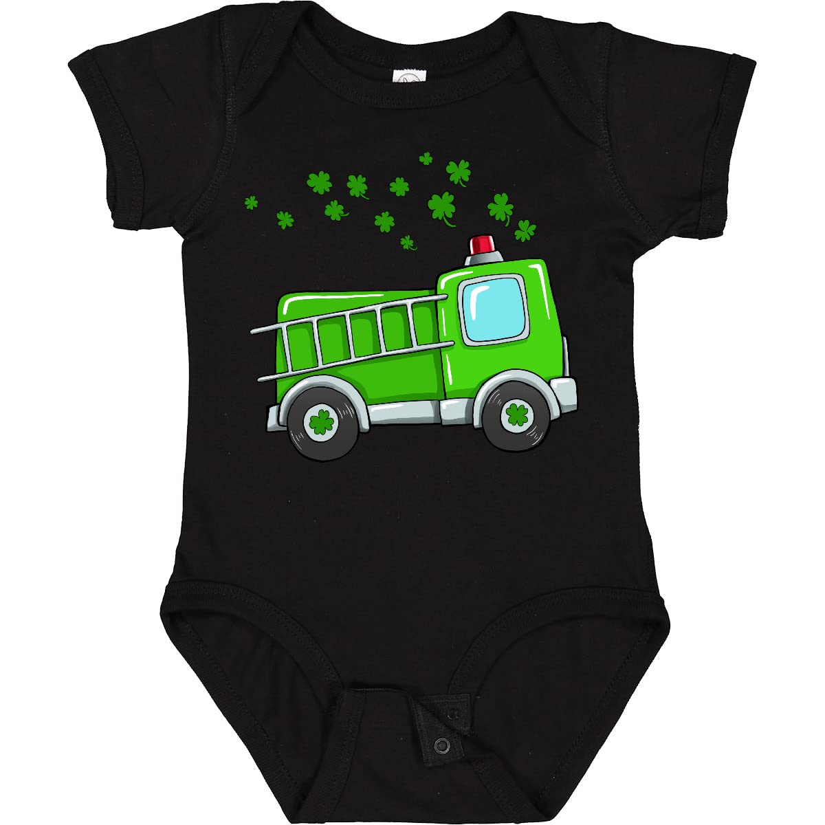 St. Patrick's Day Green Fire Truck with Clovers Baby Bodysuit - Cute Irish-Themed Outfit for Infants & Toddlers