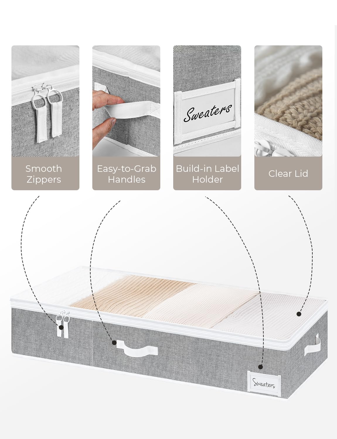 StorageWorks Large Under Bed Storage Containers with Handles & Label Holder - 2 Pack Ultra-Thick Fabric Underbed Bins for Clothes, Blankets, Sweaters | Space-Saving Closet Organizer for Seasonal Storage & Bedroom Organization