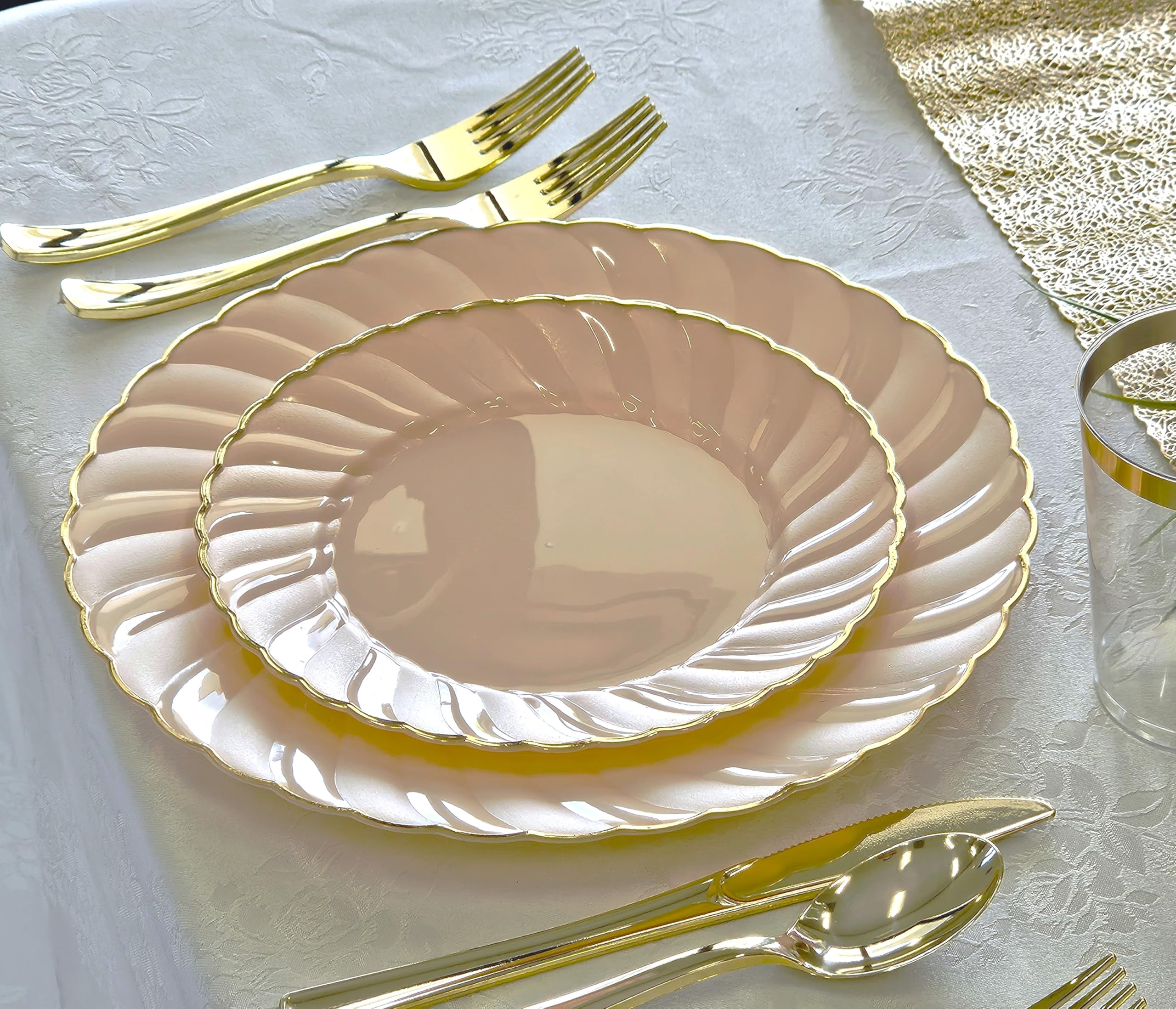240 Heavyweight Disposable Plastic Plates for Weddings & Parties - 10.25'' Elegant Blush & Gold Dinner Plates (Ideal for Bridal Showers, Baby Showers & Formal Events)