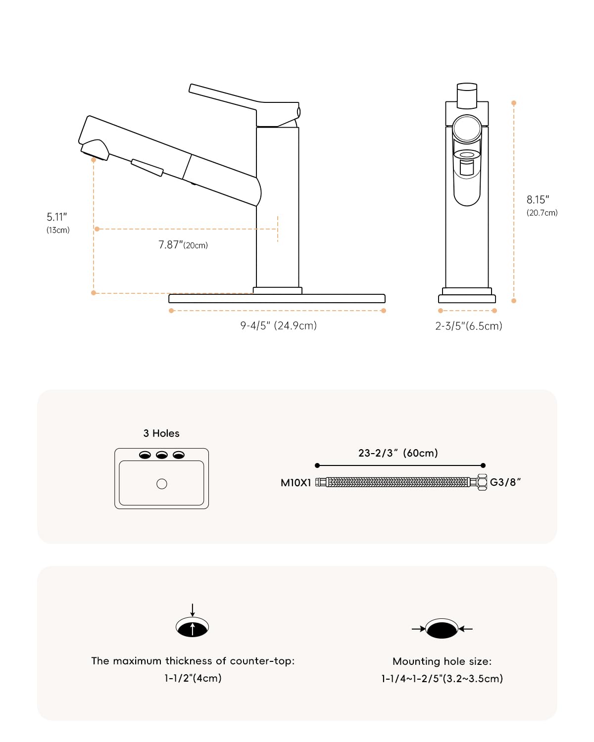 Modern Matte Black RV Kitchen Faucet with Pull-Down Sprayer - Compact for Small Sinks & Bars