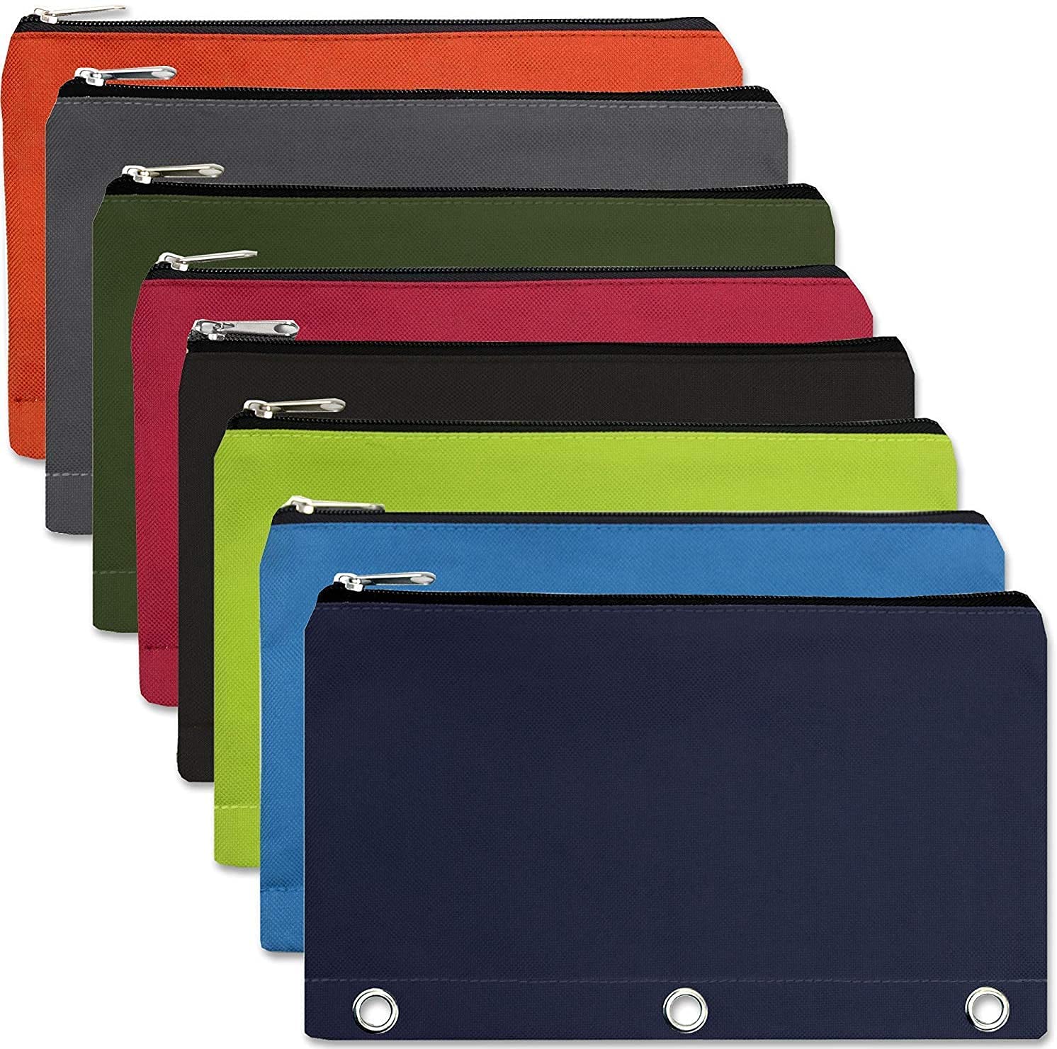 12 Pack Canvas Pencil Pouch with 3-Ring Binder - Bulk Assorted Colors School Supplies for Students, Teachers & Office Use (8 Vibrant Colors, Durable Fabric Organizer) - Perfect for Backpacks, Binders & Classroom Organization