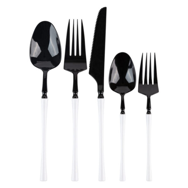 Premium Infinity Collection Black & White Flatware Set - 40-Piece Stainless Steel Cutlery for 8 Place Settings - Elegant Dinnerware for Formal Dining, Wedding Gifts & Holiday Entertaining
