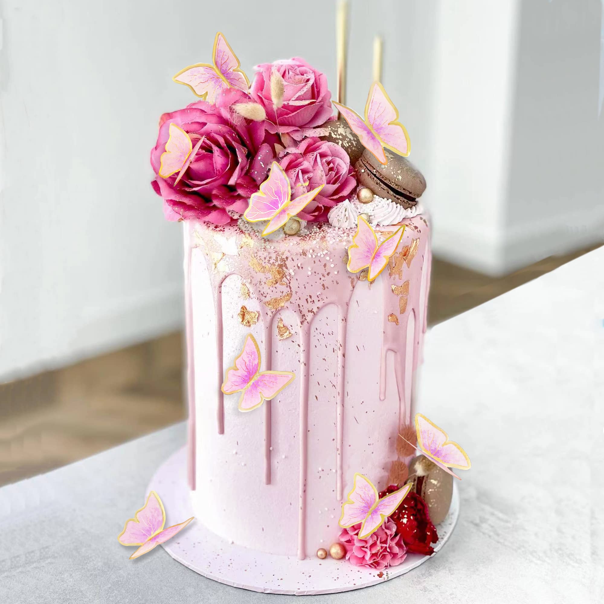 11-Piece Pink Gold Butterfly Cake Toppers Set - Happy Birthday Metal Cake Decorations for Women, Girls, Bridal Shower, Baby Shower & Wedding Party Decor