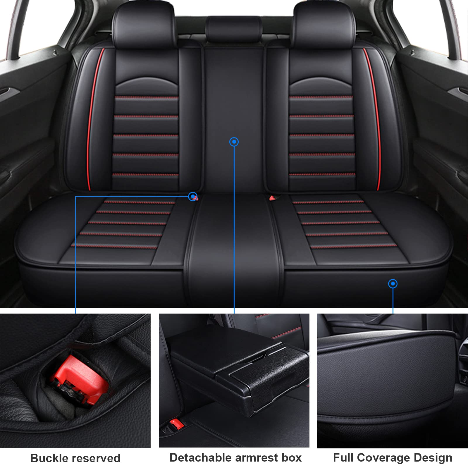 Premium Full Coverage Car Seat Covers for Sedan, SUV & Truck - Universal Fit for Honda Civic, Insight & More (Black/Red) - Includes 4 Comfort Pillows - Perfect for Road Trips, Daily Commute & Vehicle Protection