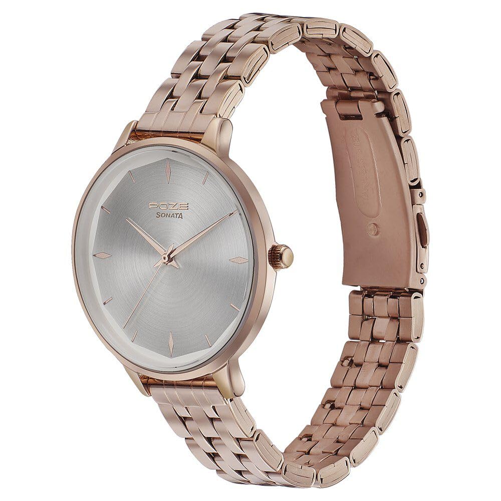 Sonata Poze SP80008WM01 Women's Analog Watch - Silver Dial, Stainless Steel Strap, Quartz Movement | Perfect for Office, Casual Wear & Gift Giving