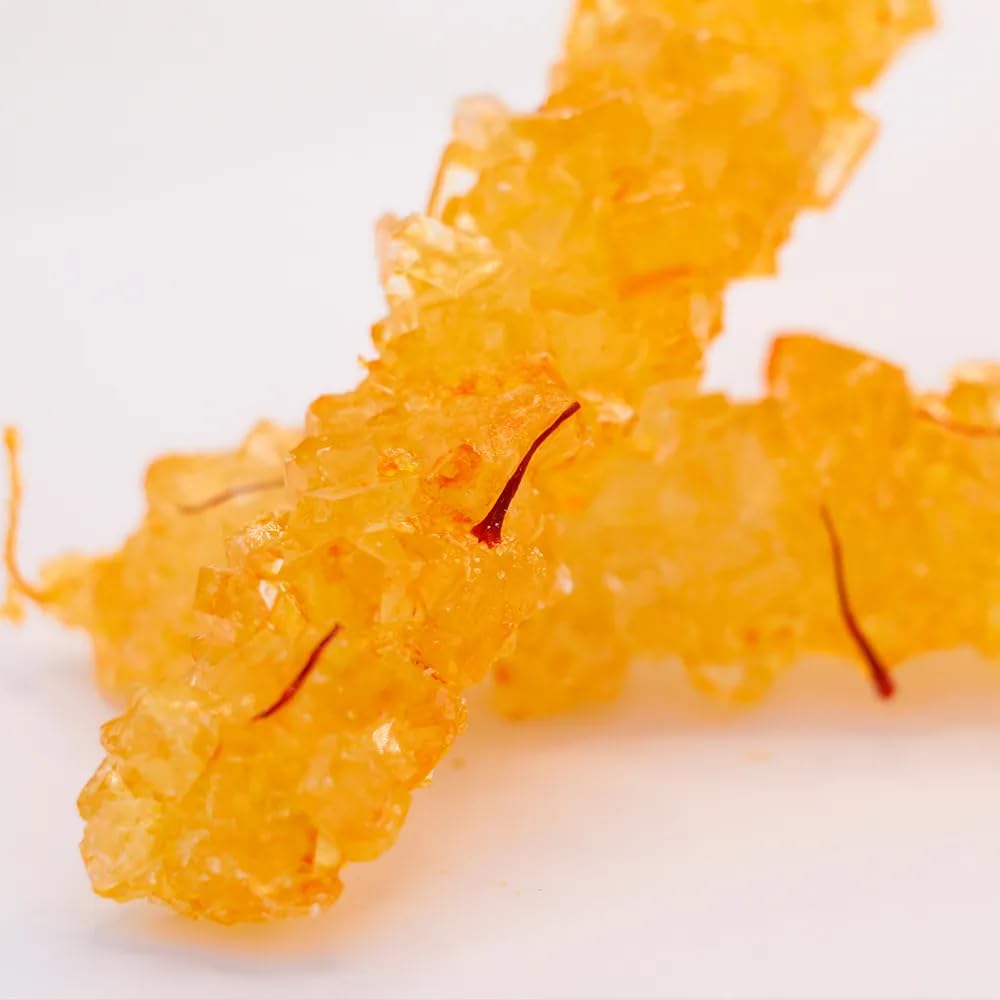 Premium Saffron Flavored Rock Candy (Nabat) - 8 Ounce - Authentic Persian Delicacy - Perfect for Tea, Desserts & Gift Giving