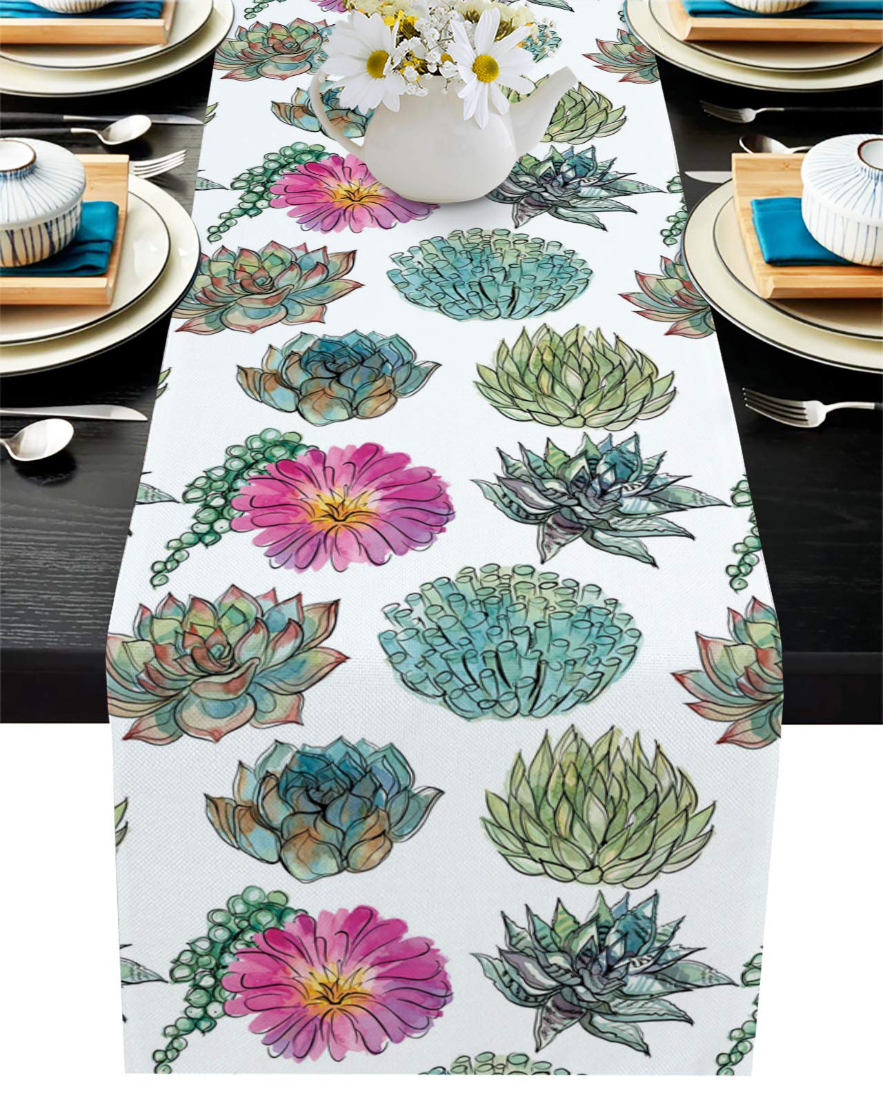 72-Inch Cotton Linen Table Runner - Farmhouse Dining Decor, Burlap Table Cloth for Holiday Party Wedding Events - Green Machine Washable - Perfect for Rustic Home Decor, Seasonal Celebrations & Special Occasions