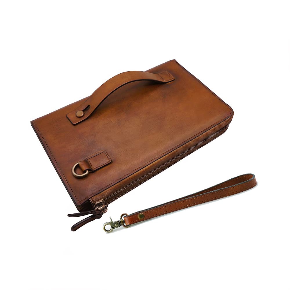 ORIREAL Men's Genuine Leather Wristlet Clutch Bag - Slim RFID Blocking Wallet & Luxury Handbag Purse (Brown) - Perfect for Business Travel, Date Night & Everyday Essentials
