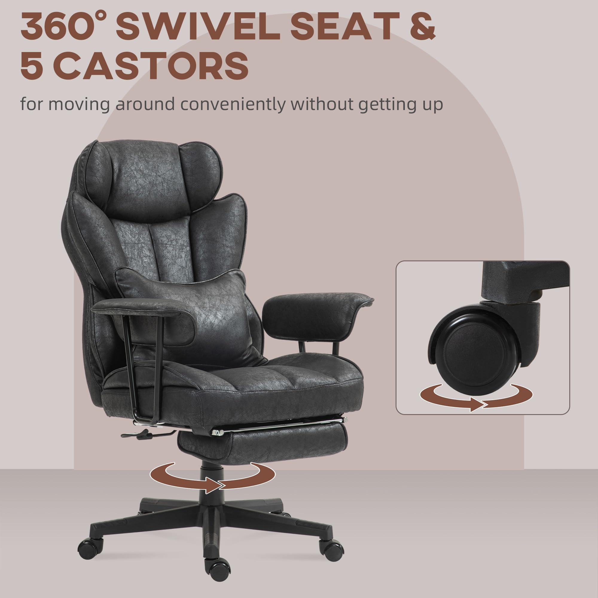 HOMCOM 6-Point Vibration Massage Executive Office Chair with Heating, 400LBS Capacity - Big & Tall Ergonomic Computer Desk Chair with Adjustable Footrest, Lumbar Support & Microfiber Reclining - Perfect for Home Office, Gaming & Workspaces (Black)