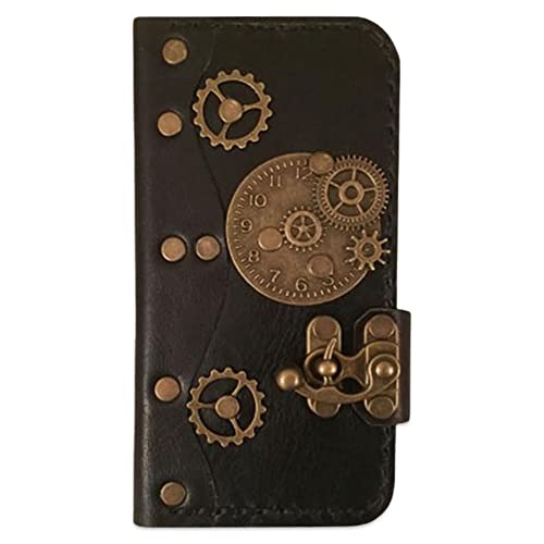 Handmade Steampunk Leather Folio Wallet Case for iPhone 13 Mini 5.4