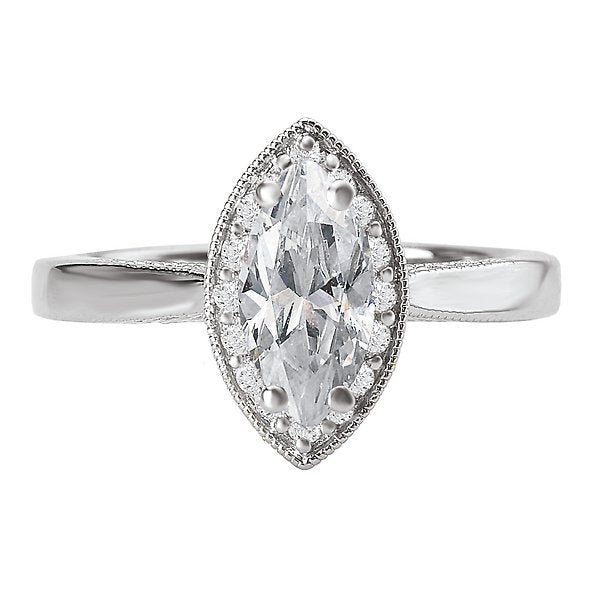 18KT White Gold 1/4 CTW Marquise Diamond Halo Engagement Ring - Polish Top Setting for 1 Carat Marquise Diamond - Perfect for Proposals, Anniversaries & Special Occasions