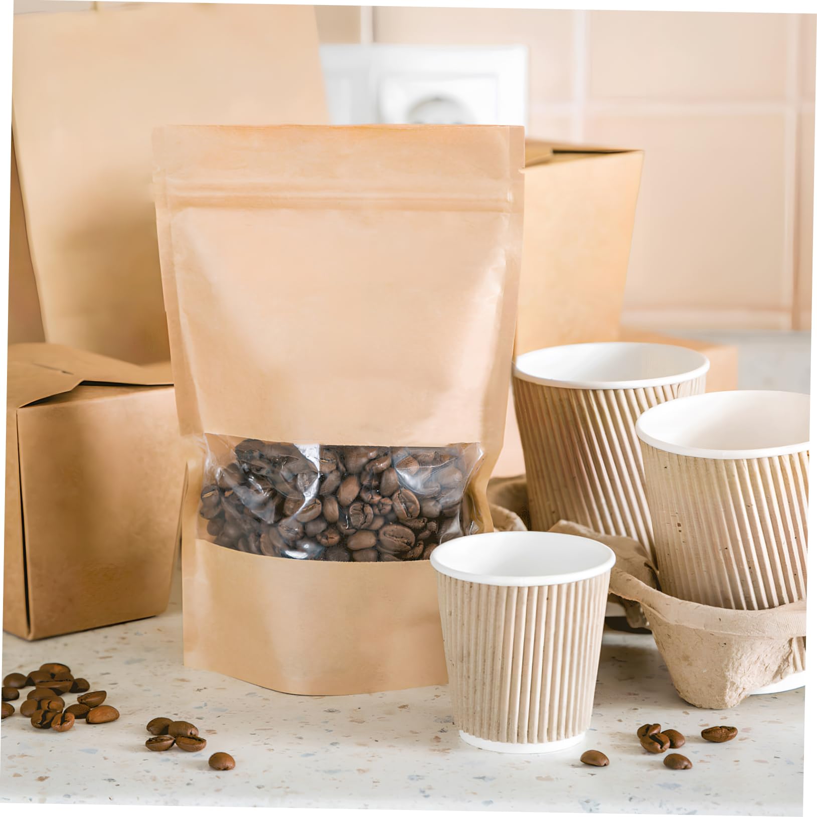 Veemoon 50 Pcs Resealable Kraft Paper Bags - Small Brown Bags for Tea, Coffee, Snacks & Small Business | Eco-Friendly Packaging for Retail, Gifts & Storage