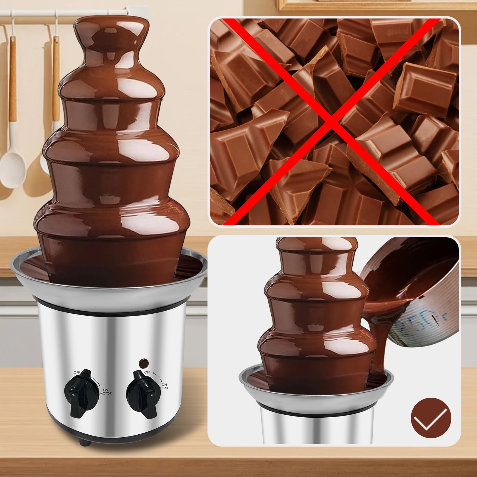 4-Tier Stainless Steel Chocolate Fountain Machine - Electric Fondue Warmer with 4-Pound Capacity for Chocolate, Cheese & Butter | Perfect for Weddings, Parties, Catering & Dessert Buffets