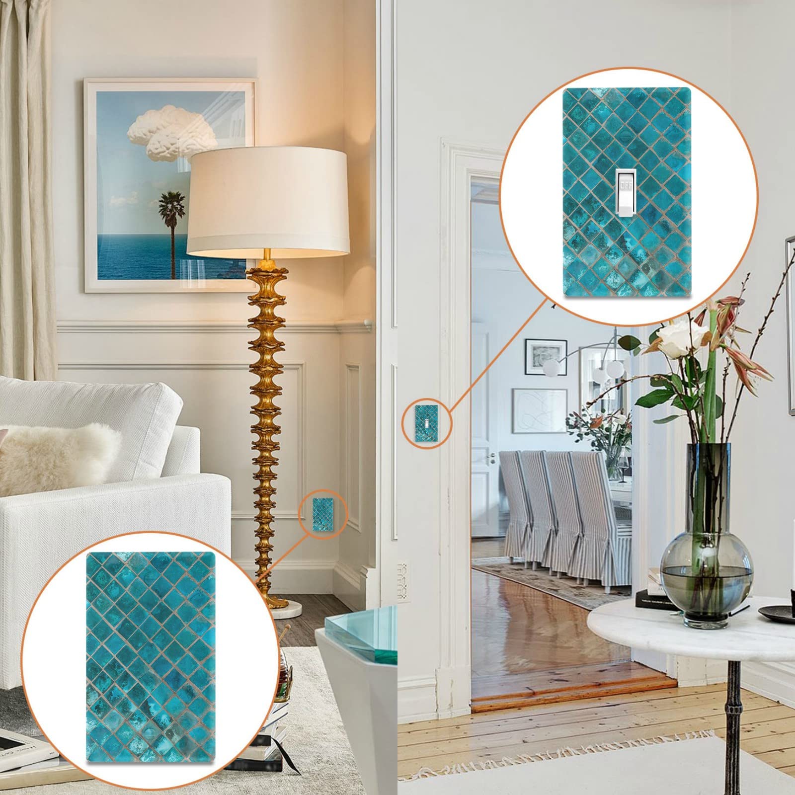 Mexican Talavera Ceramic Wall Plate Cover - Teal Turquoise Blue Unbreakable Electrical Outlet Cover, 4.53