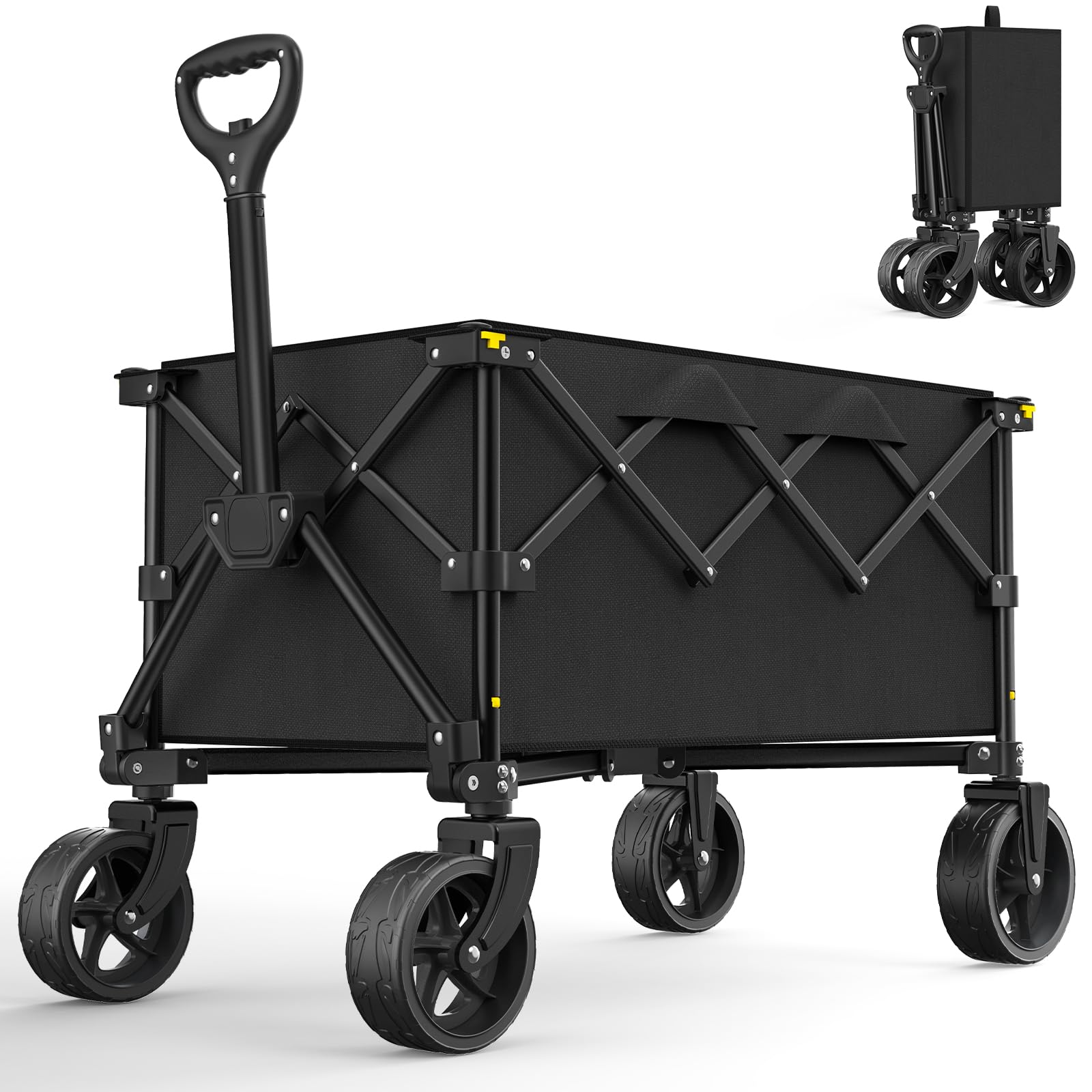Heavy Duty Collapsible Wagon Cart 120L Foldable Utility Wagon with All-Terrain Wheels - 330LBS Capacity for Grocery Shopping, Beach, Camping, Fishing & Outdoor Activities | Portable Garden & Sports Wagon Cart