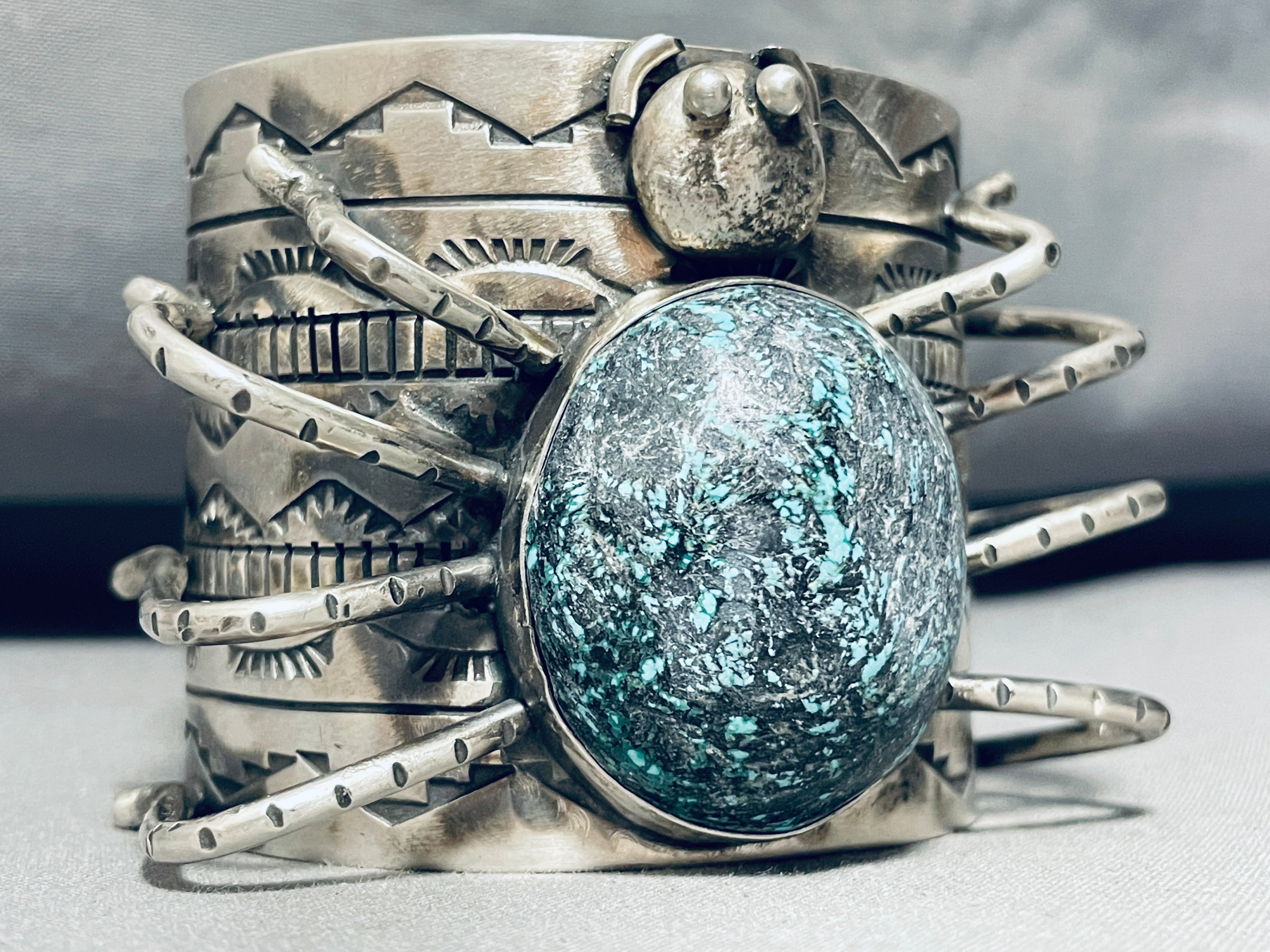 Authentic 181g Navajo Sterling Silver Bracelet with Genuine Spider Turquoise | Handmade Native American Jewelry for Women | Perfect for Boho, Western & Gift Occasions