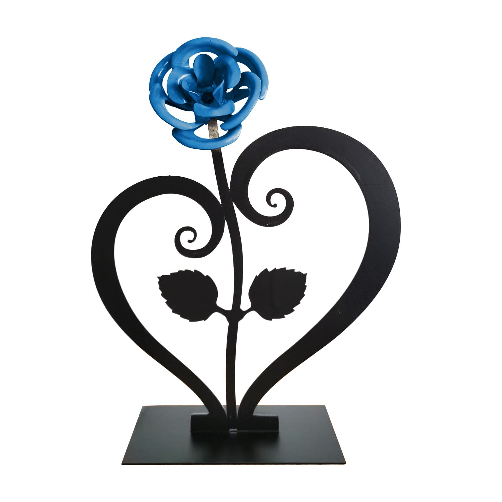 Valentine's Day Metal Rose Heart Ornament - Romantic Iron Red Heart-Shaped Bracket Decor for Valentine's Gifts, Home Decor, Wedding Anniversary & Romantic Dinner Decoration (Blue)