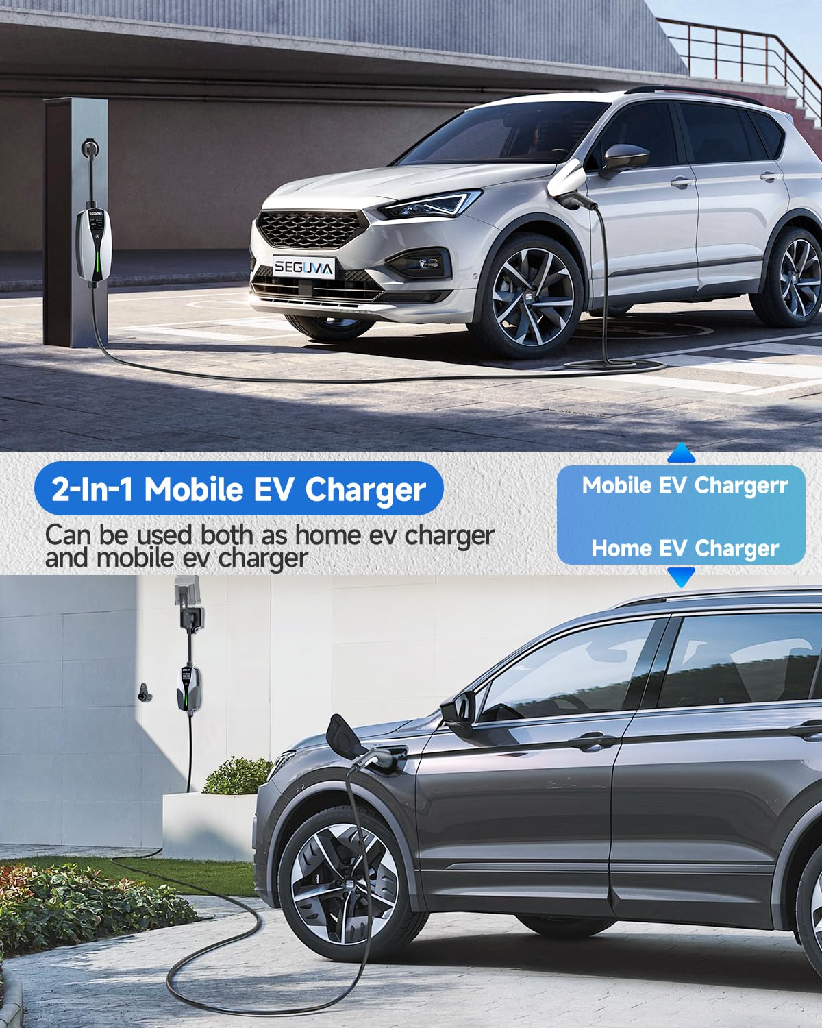 32A 240V Level 2 EV Charger with NEMA 14-50 Plug | 25ft Extension Cable | Adjustable Current | Portable Electric Car Charger for Home & Outdoor Use | Fast Charging Station for Tesla, Nissan Leaf, Chevy Bolt & More EVs