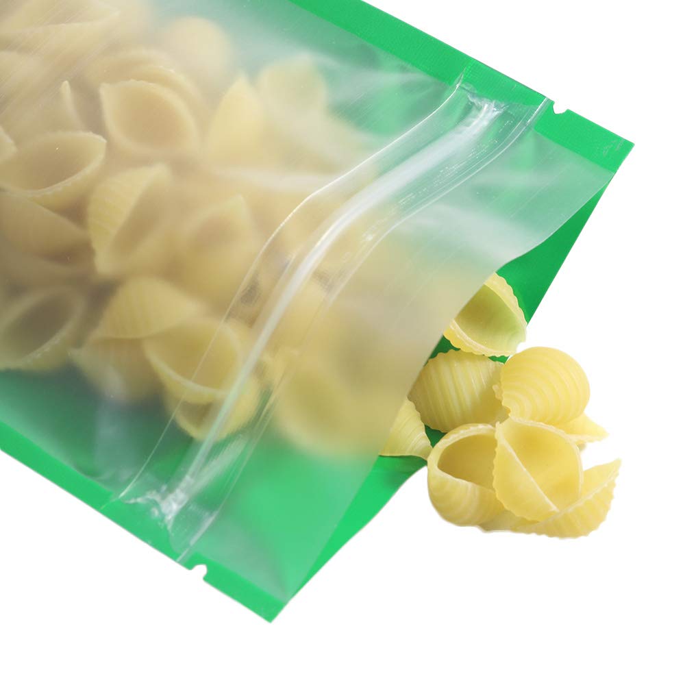 100 Pack Translucent & Green Stand Up Resealable Zipper Pouches - 6