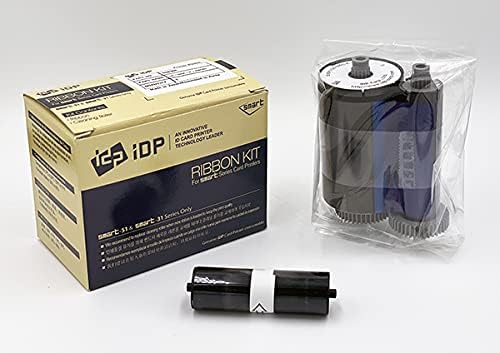 IDP SMART-31 & SMART-51 Series ID Card Printer Ribbon - YMCKO Full Color, Resin Black & Overlay Panel Ribbon with Cleaning Roller (250 Cards/Roll) - Perfect for Office Security, School IDs & Employee Badge Printing