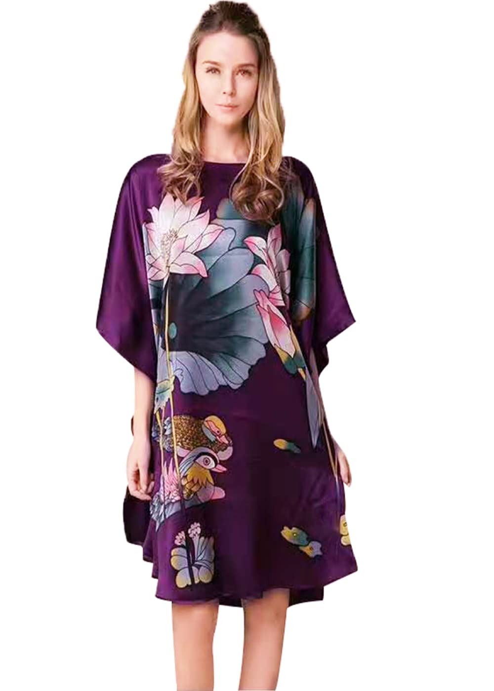 Luxury 100% Silk Pajamas for Women | Floral Print Silk Kimono Robe & Bathrobe with Doll Sleeves | Elegant Loungewear for Spa, Bridal Shower & Home Relaxation