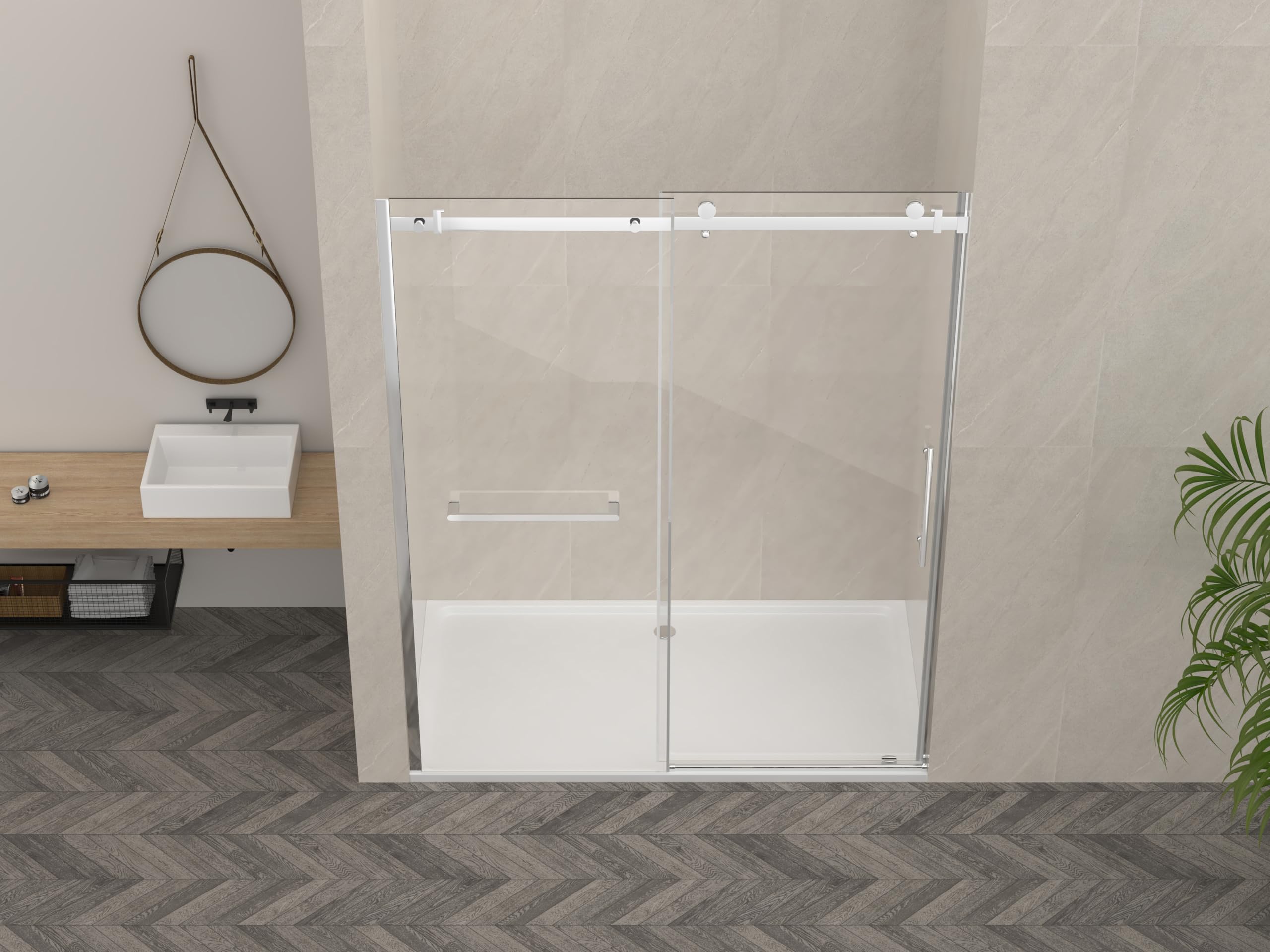 60-60.8 Inch Frameless Sliding Shower Door - 1/4
