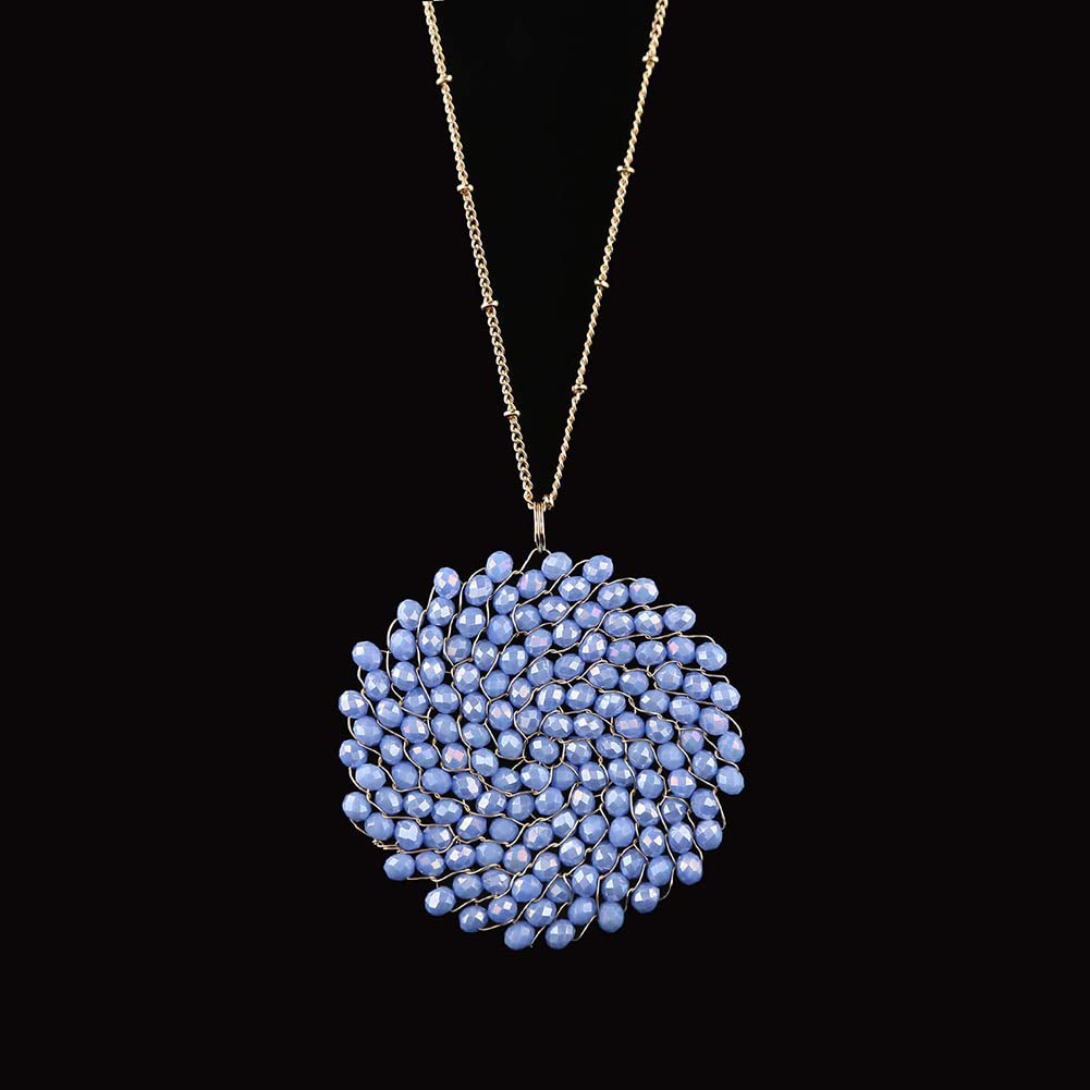 Niumike Handmade Crystal Circle Pendant Necklace and Earring Set for Women - Elegant Prom Jewelry, Long Statement Necklace with Gift Box - Perfect for Weddings, Parties & Special Occasions