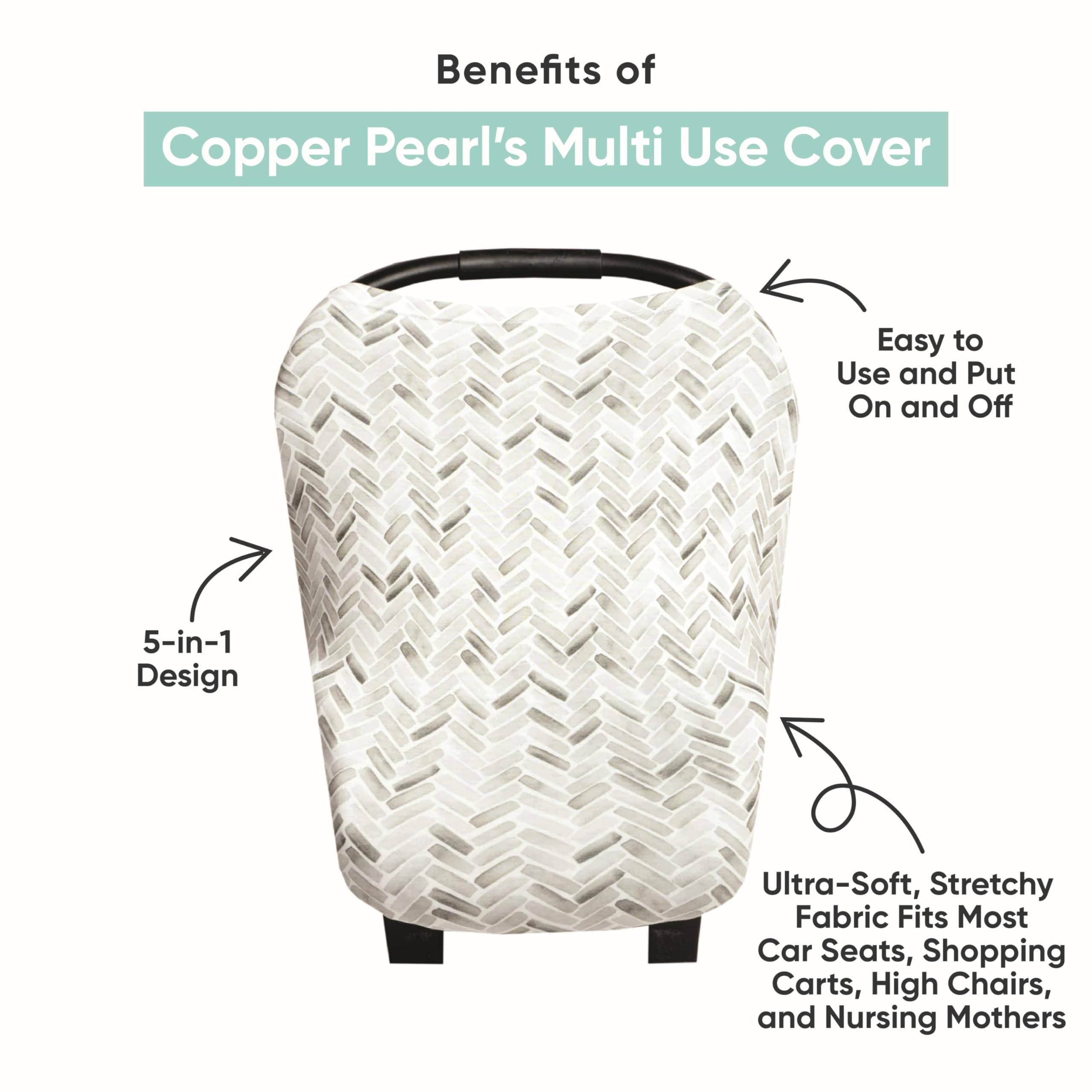 Copper Pearl Baby Car Seat Cover Canopy & Nursing Cover - Stretchy 5-in-1 Multi-Use Infant Accessory for Travel, Shopping & Outdoors (Scout Design, 4.8 oz)