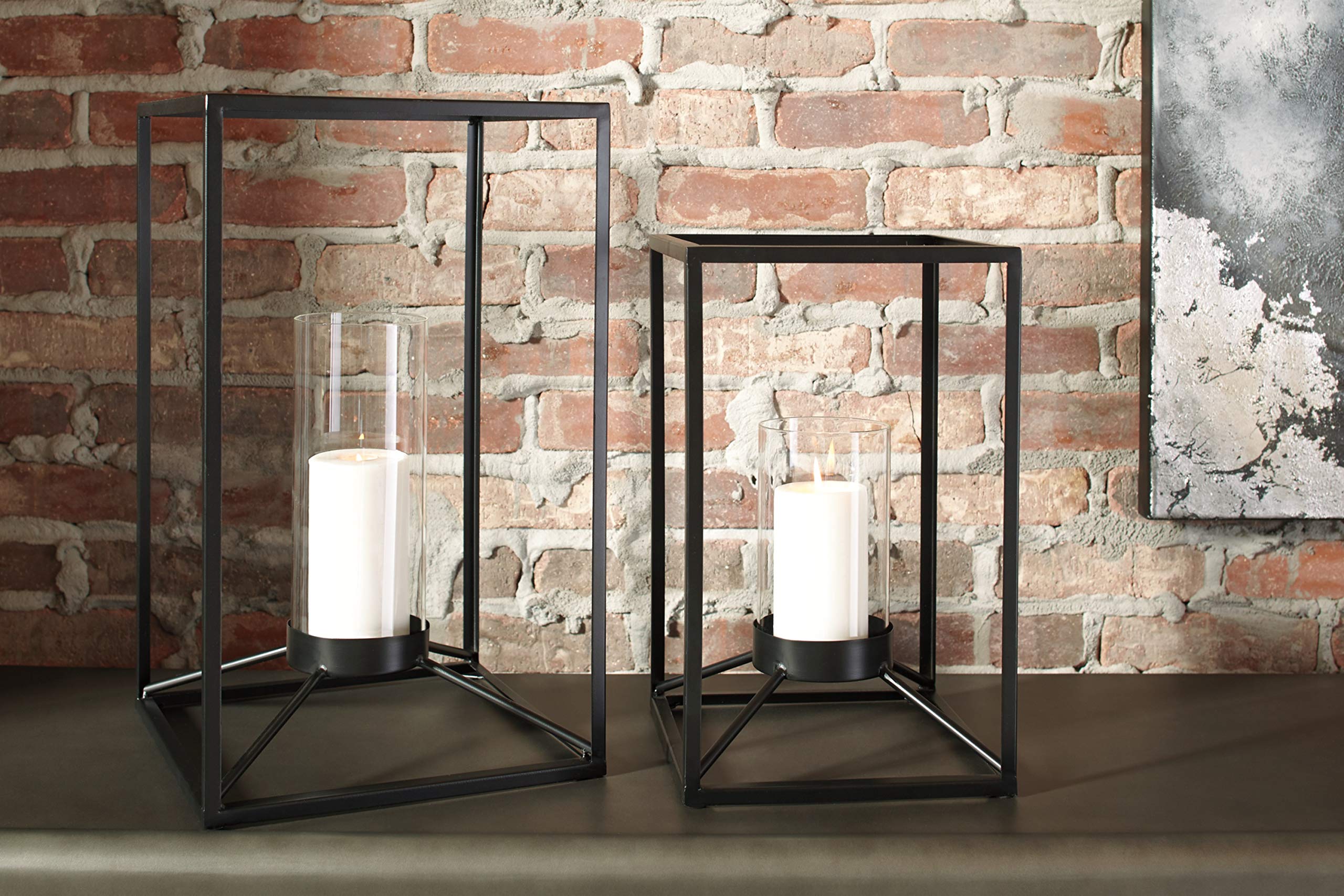 Signature Design by Ashley Dimtrois Metal 2-Piece Indoor/Outdoor Candle Lanterns Set - Black - Perfect for Patio, Garden, and Home Decor