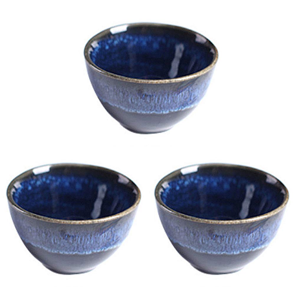 Premium Japanese Sake Set - 3pc Blue Porcelain Sake Cups for Cold Sake, Tea & Wine | Traditional Ceramic Drinking Cups for Japanese Rice Wine, Coffee & White Wine | Perfect for Home Dining, Gift Giving & Asian-Themed Parties