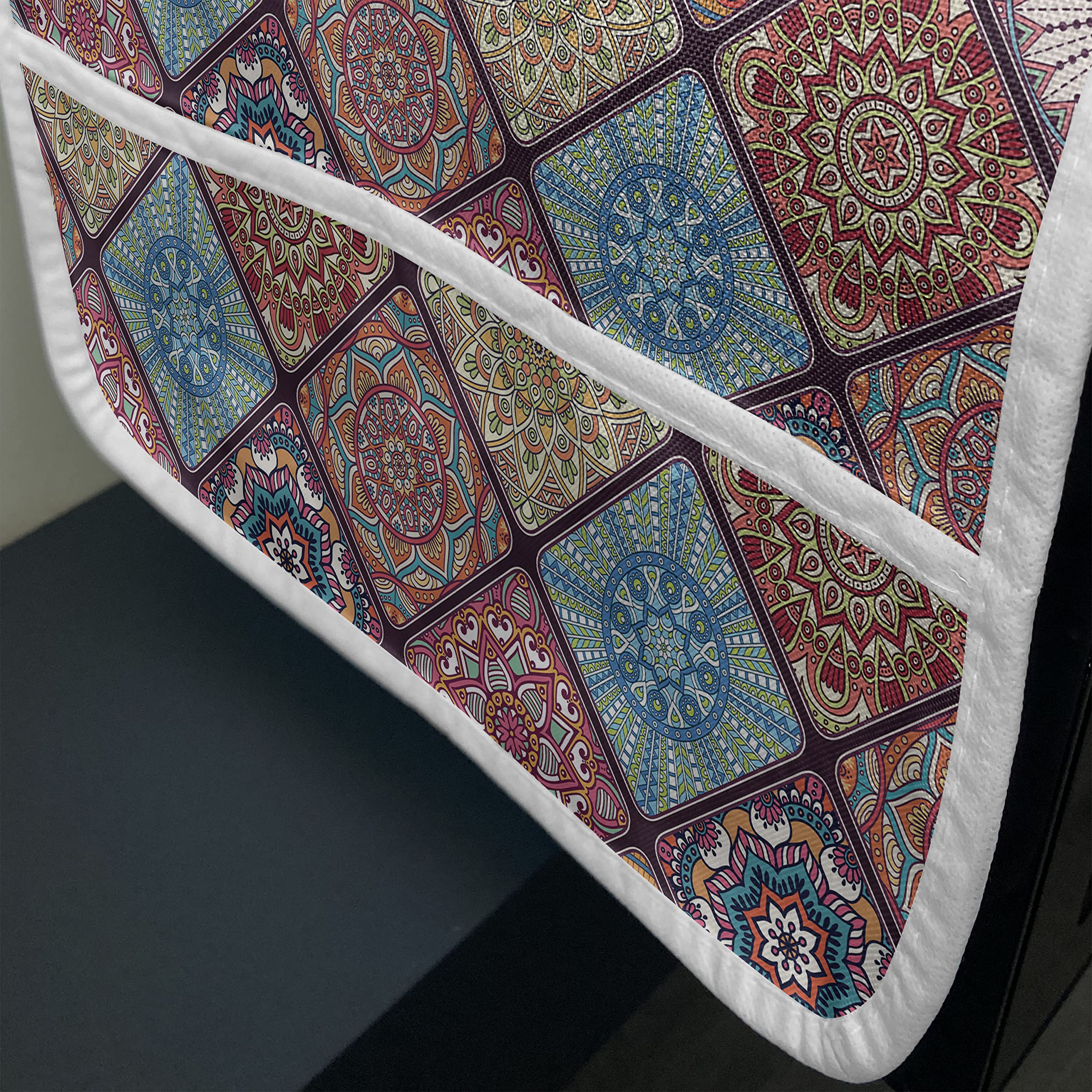 Ambesonne Mandala Microwave Cover – Colorful Mosaic Tile Pattern with Abstract Floral Elements, Turkish Inspired Waterproof Kitchen Organizer with Pockets, 36 x 12 Inches, Multicolor – Perfect for Protecting Appliances & Adding Boho Style to Your Kitchen