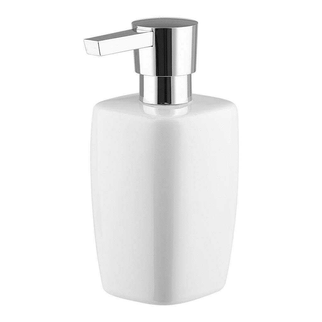 TOMYEUS Glossy Ceramic Soap Dispenser - Elegant Hand Wash, Shampoo & Lotion Dispenser for Bathroom, Kitchen & Sink - White (Perfect for Home, Hotel & Spa Decor)