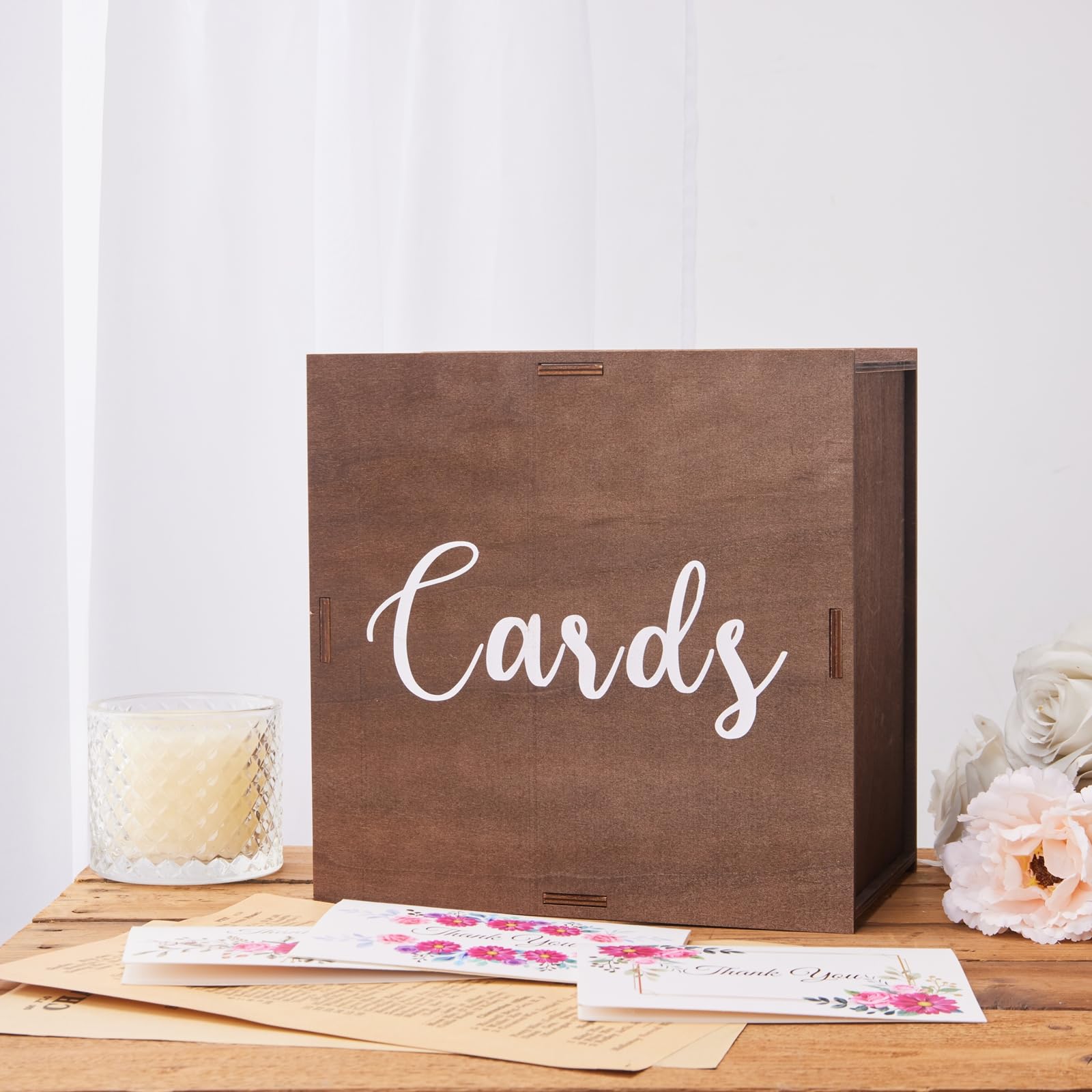 10 Inch Rustic Wooden Wedding Card Box with Slot - Elegant Money & Envelope Holder for Wedding Reception, Graduation, Birthday Party - Perfect for DIY Decor & Gift Collection - WCB002