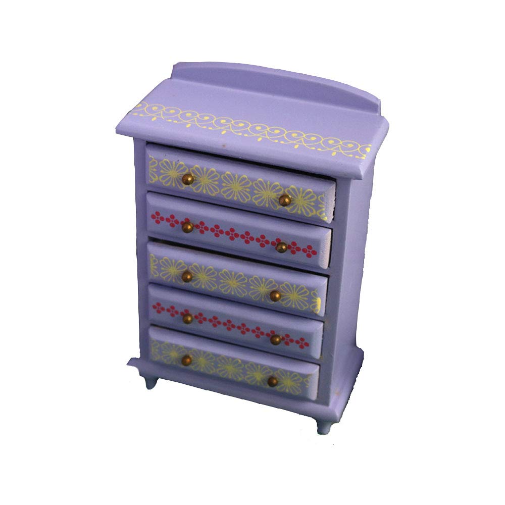 Deluxe Wooden Dollhouse Furniture - Lavender Bedroom Set (6pcs) with Romantic Purple Print & Smooth Edges | Perfect for Miniature Home Decor & Kids Pretend Play