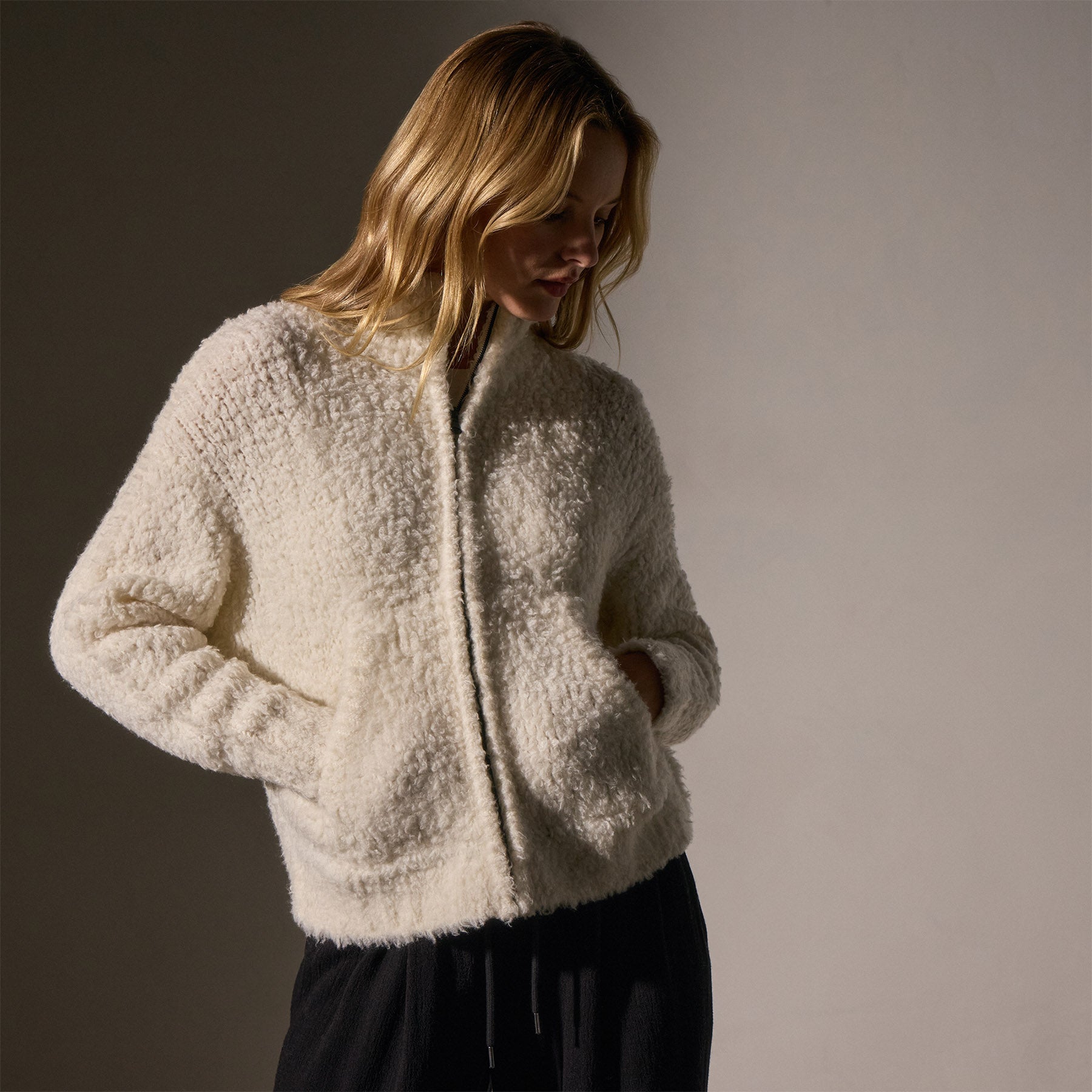 Luxury Cloud Knit Cashmere Zip Up Sweater - Soft Ivory Women's Pullover for Fall & Winter | Cozy Office Wear & Casual Outfits