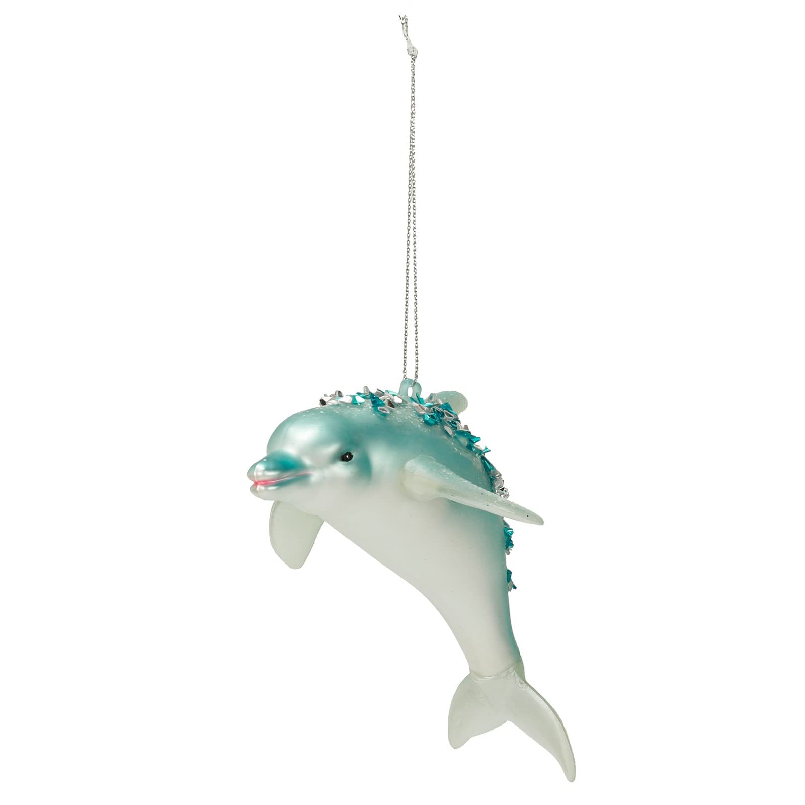 Glittered Glass Dolphin Christmas Ornament - Mini Hanging Pendant for Tree Decorations, Holiday Party & Festive Home Decor