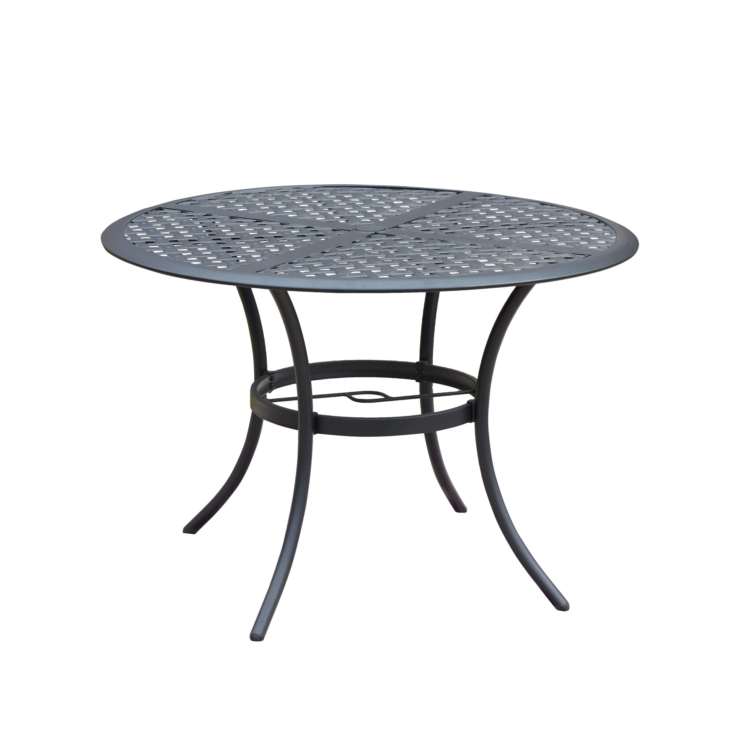 LOKATSE HOME 42.1 Inch Outdoor Patio Bistro Metal Wrought Iron Round Dining Table with Umbrella Hole - Black for Garden, Backyard, Poolside & Restaurant Use