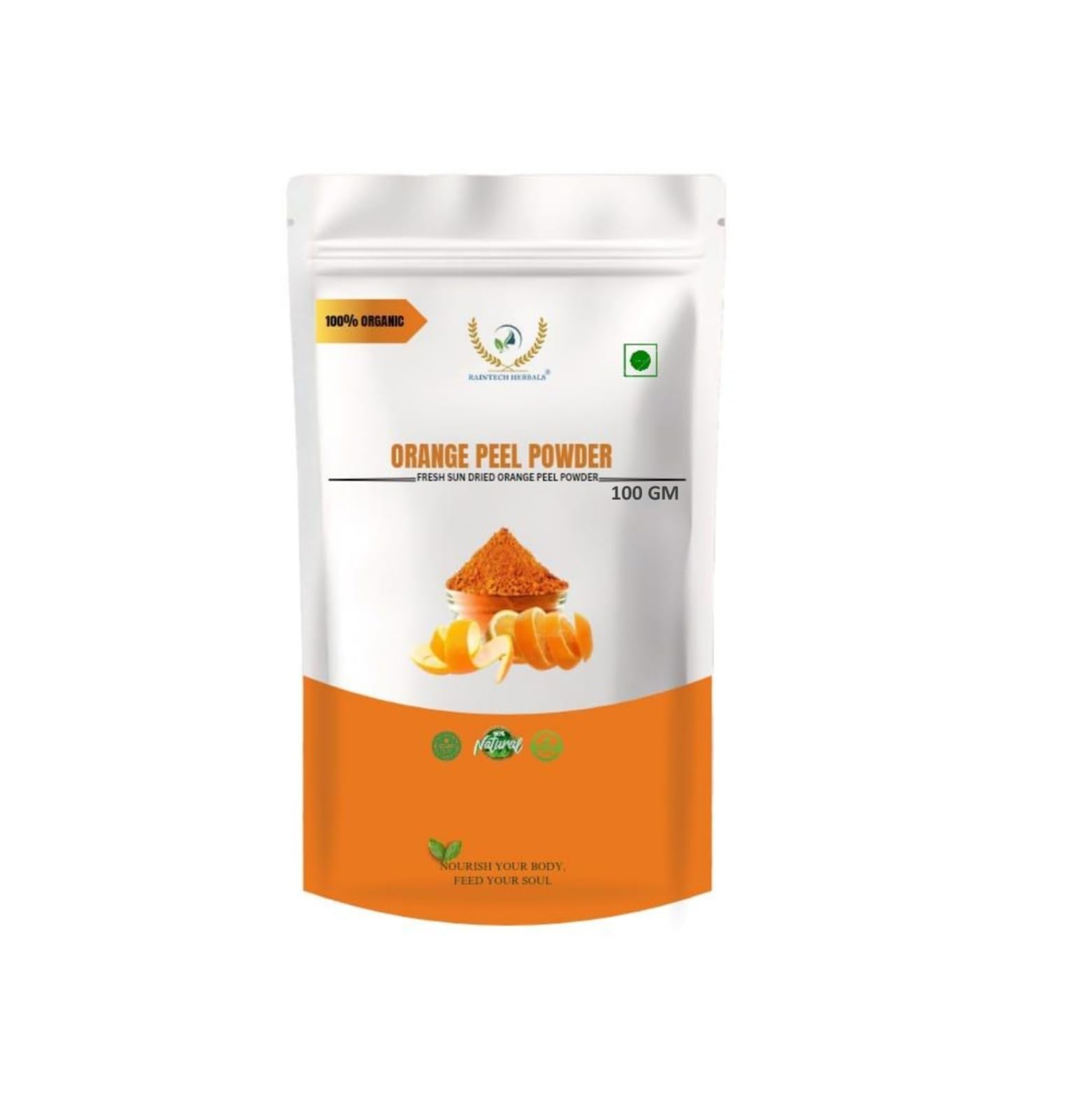 Organic Orange Peel Powder 100g - Pure Natural Vitamin C Rich Face Mask for Skin Brightening & Anti-Aging | Cruelty-Free Vegan Skincare | Perfect for DIY Face Packs, Scrubs & Glow Treatments